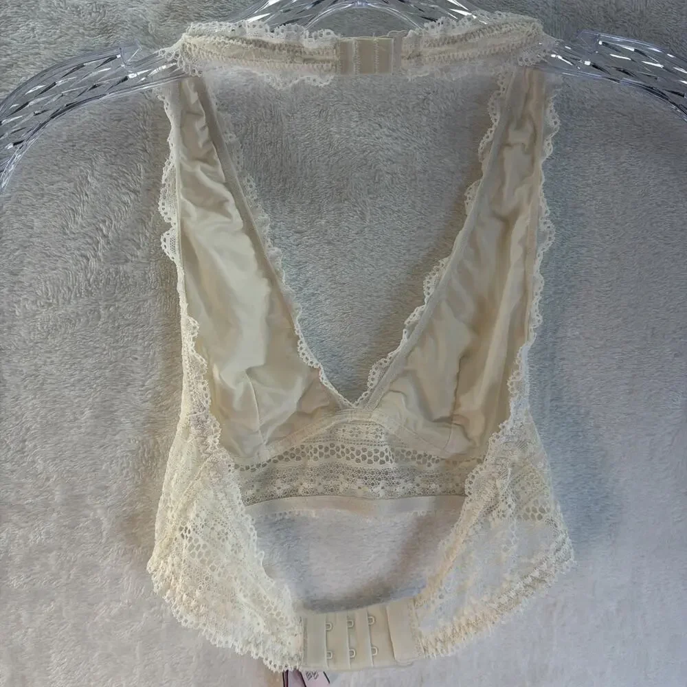 Victoria's Secret Long Line Halter Bralette XS Lace Top White Ivory Coquette
